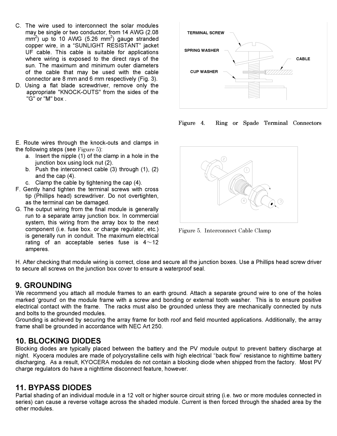 Kyocera KC-120-1 installation manual Grounding, Blocking Diodes, Bypass Diodes 