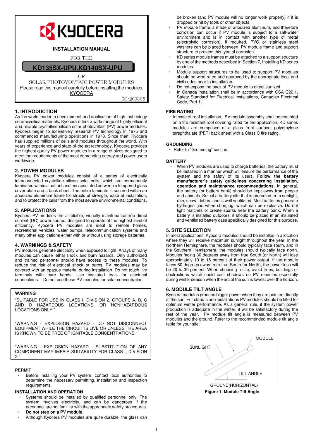 Kyocera KD140SX-UPU installation manual Installation Manual, Introduction, Power Modules, Applications, Site Selection 