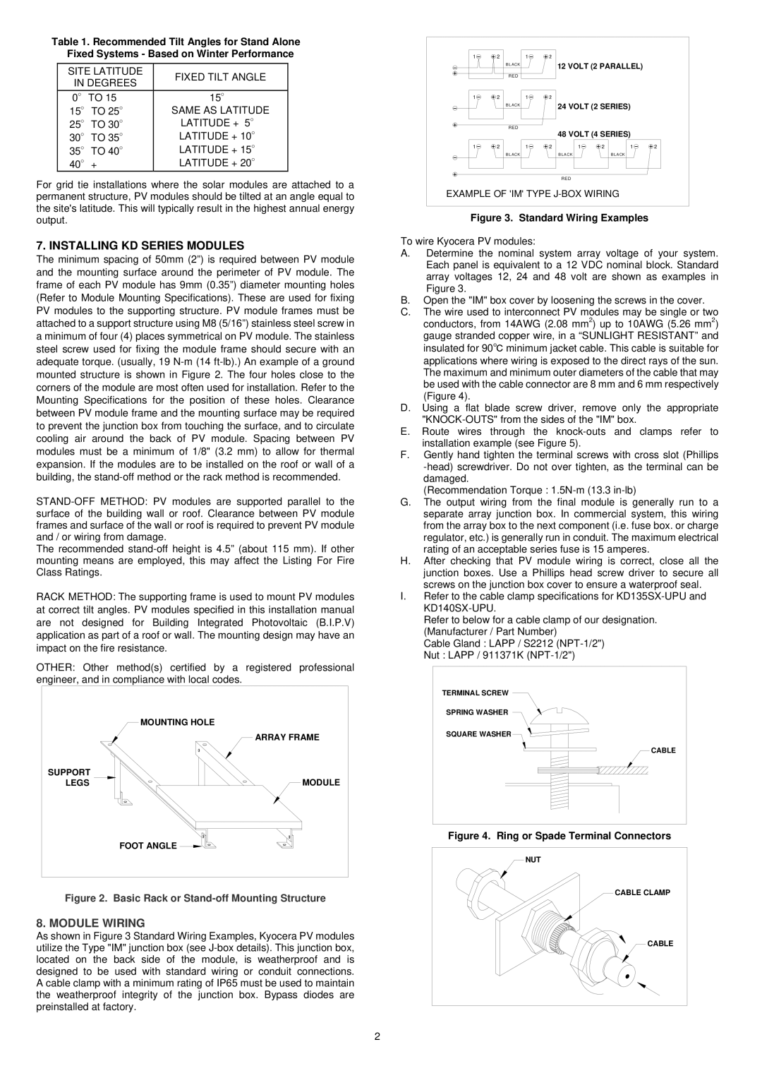 Kyocera KD135SX-UPU, KD140SX-UPU installation manual Installing KD Series Modules, Module Wiring 