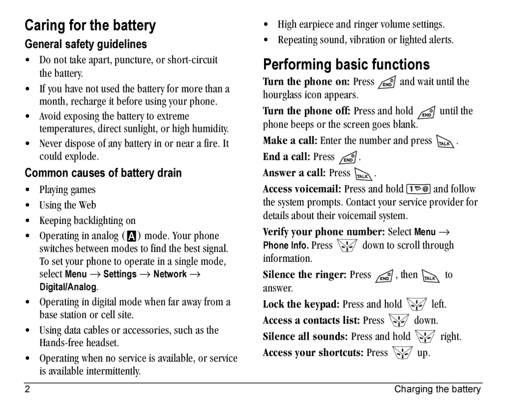 Kyocera KE423 manual Caring for the battery, Performing basic functions, General safety guidelines 