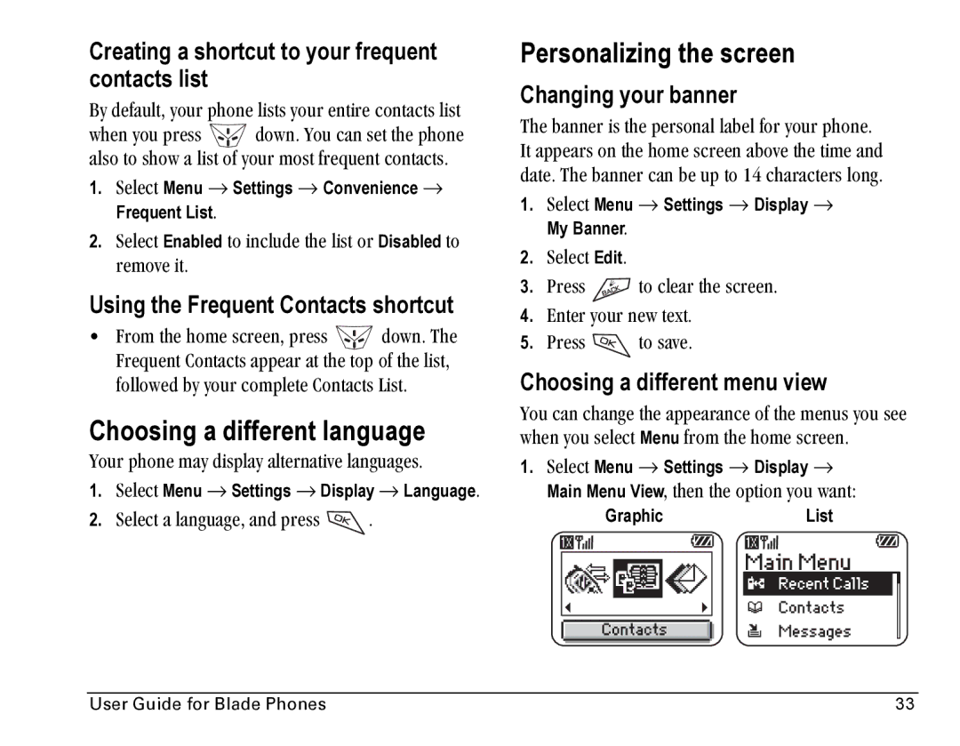 Kyocera KE423 manual Choosing a different language, Personalizing the screen 