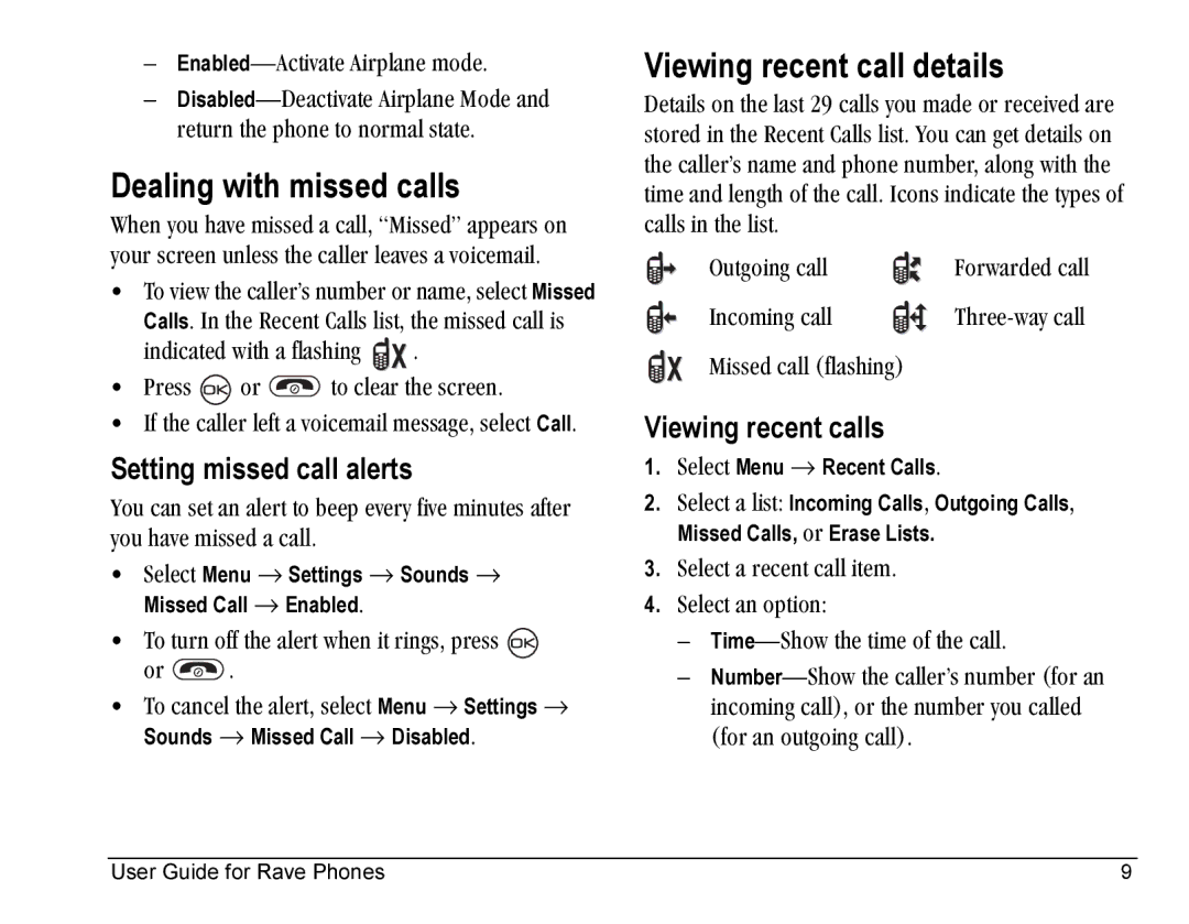 Kyocera KE433 Dealing with missed calls, Viewing recent call details, Setting missed call alerts, Viewing recent calls 