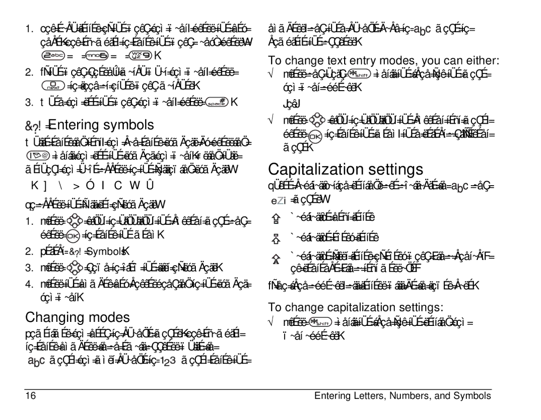 Kyocera KE433 manual Capitalization settings, =Entering symbols, Changing modes 