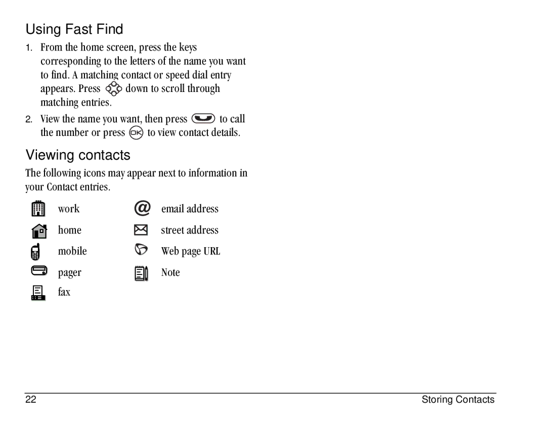 Kyocera KE433 manual Using Fast Find, Viewing contacts 