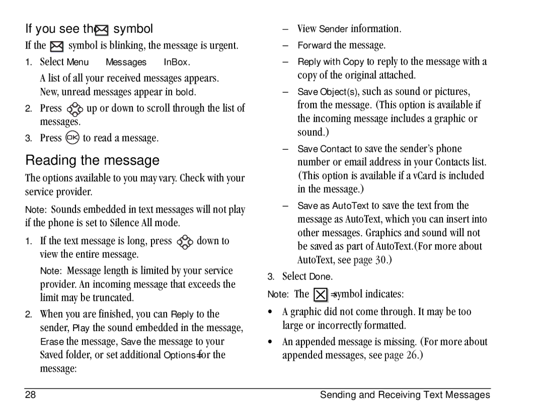 Kyocera KE433 manual Reading the message, If you see the =symbol 