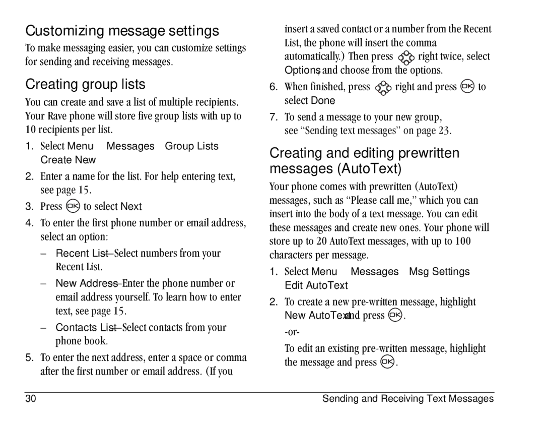 Kyocera KE433 manual Customizing message settings, Creating group lists 