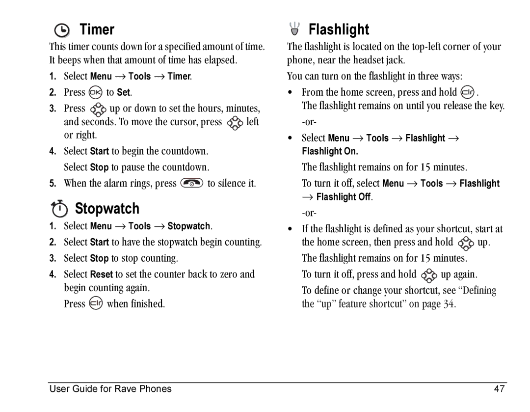 Kyocera KE433 manual Timer Flashlight, Stopwatch 