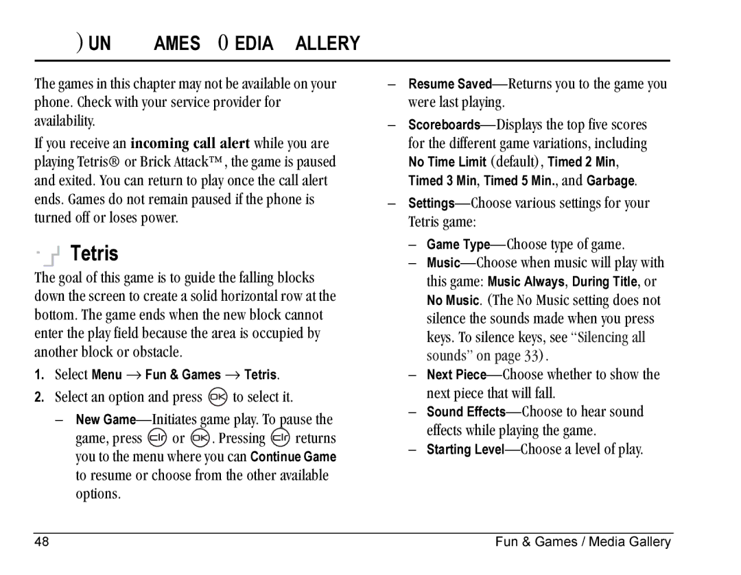 Kyocera KE433 manual Tetris, FUN & Games / Media Gallery 
