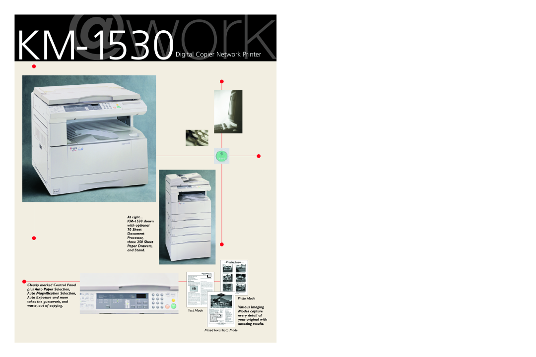 Kyocera specifications KM-1530Digital Copier Network Printer, At right, Text Mode, Mixed Text/Photo Mode 