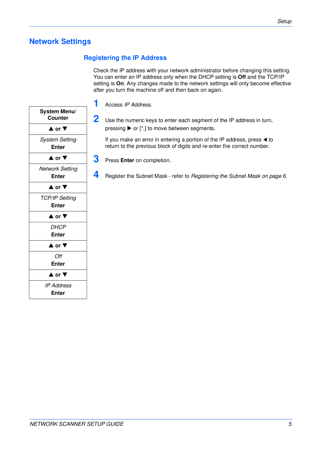 Kyocera FS-1118MFP, KM-1820 setup guide Network Settings, Registering the IP Address 