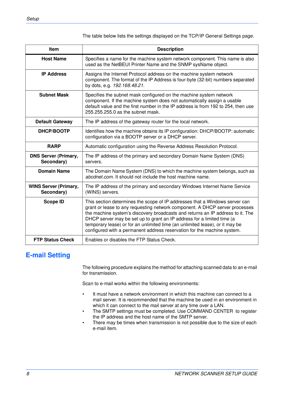 Kyocera KM-1820, FS-1118MFP setup guide Mail Setting 