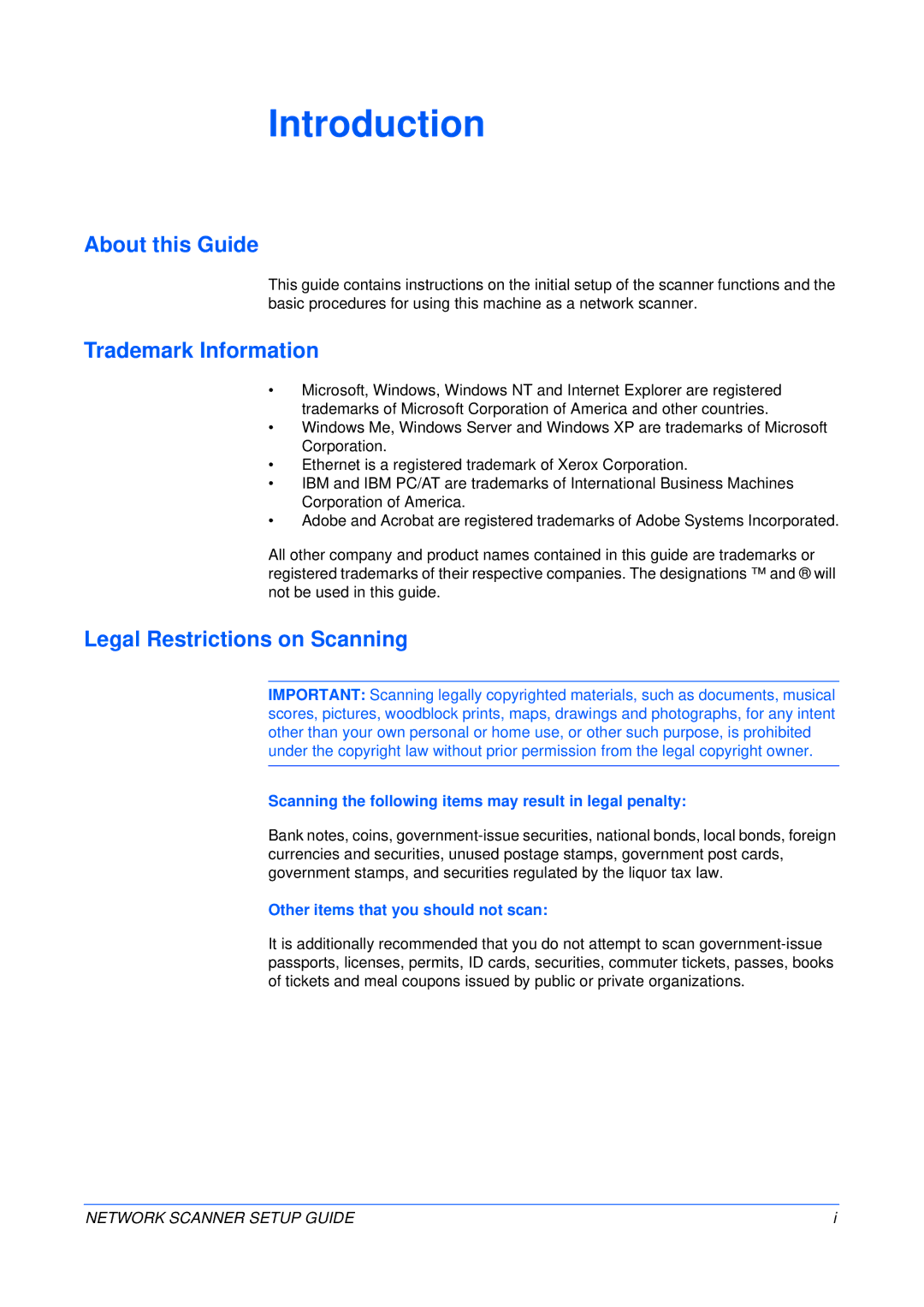 Kyocera FS-1118MFP, KM-1820 Introduction, About this Guide, Trademark Information, Legal Restrictions on Scanning 