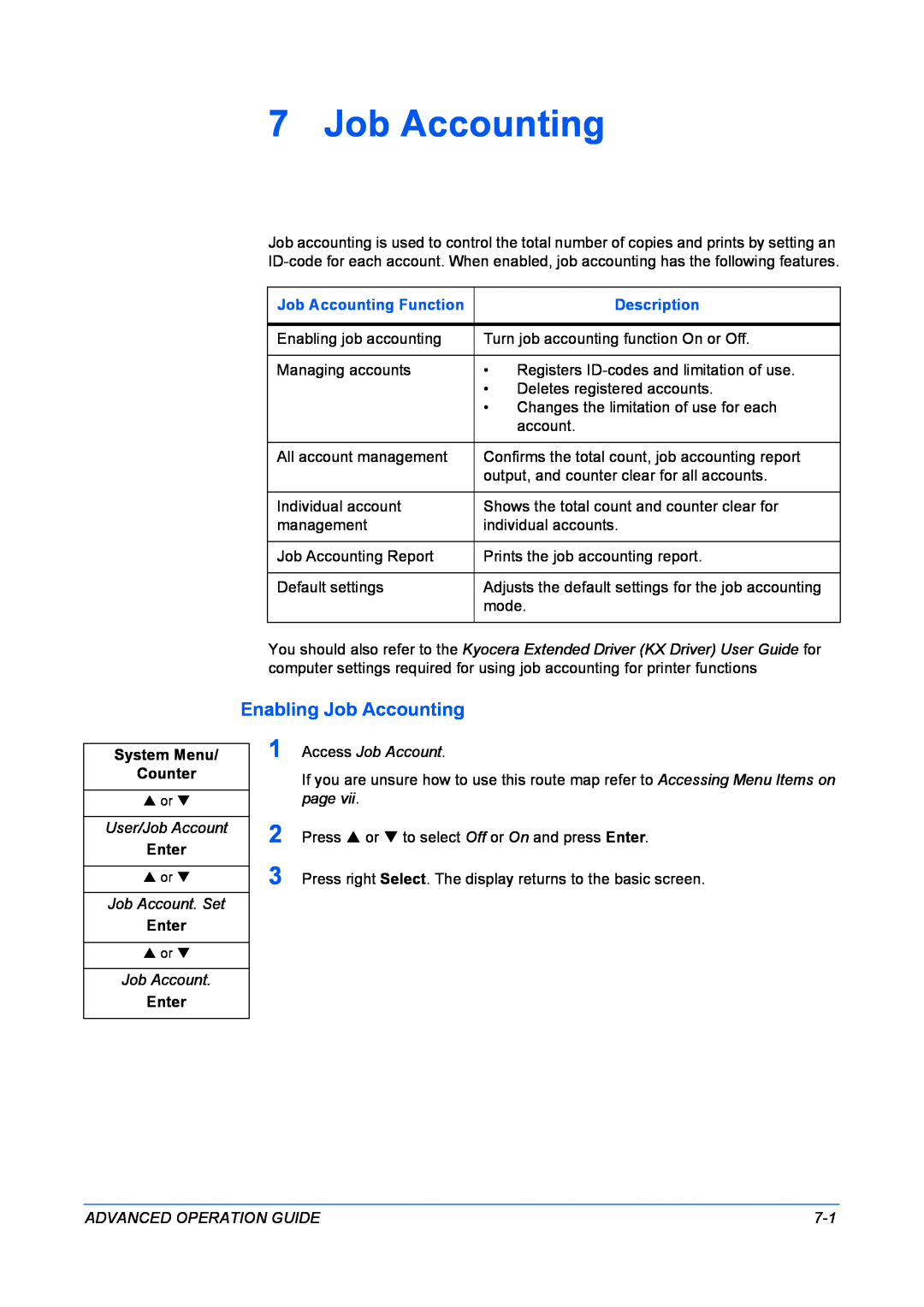 Kyocera KM-1820 manual Enabling Job Accounting 