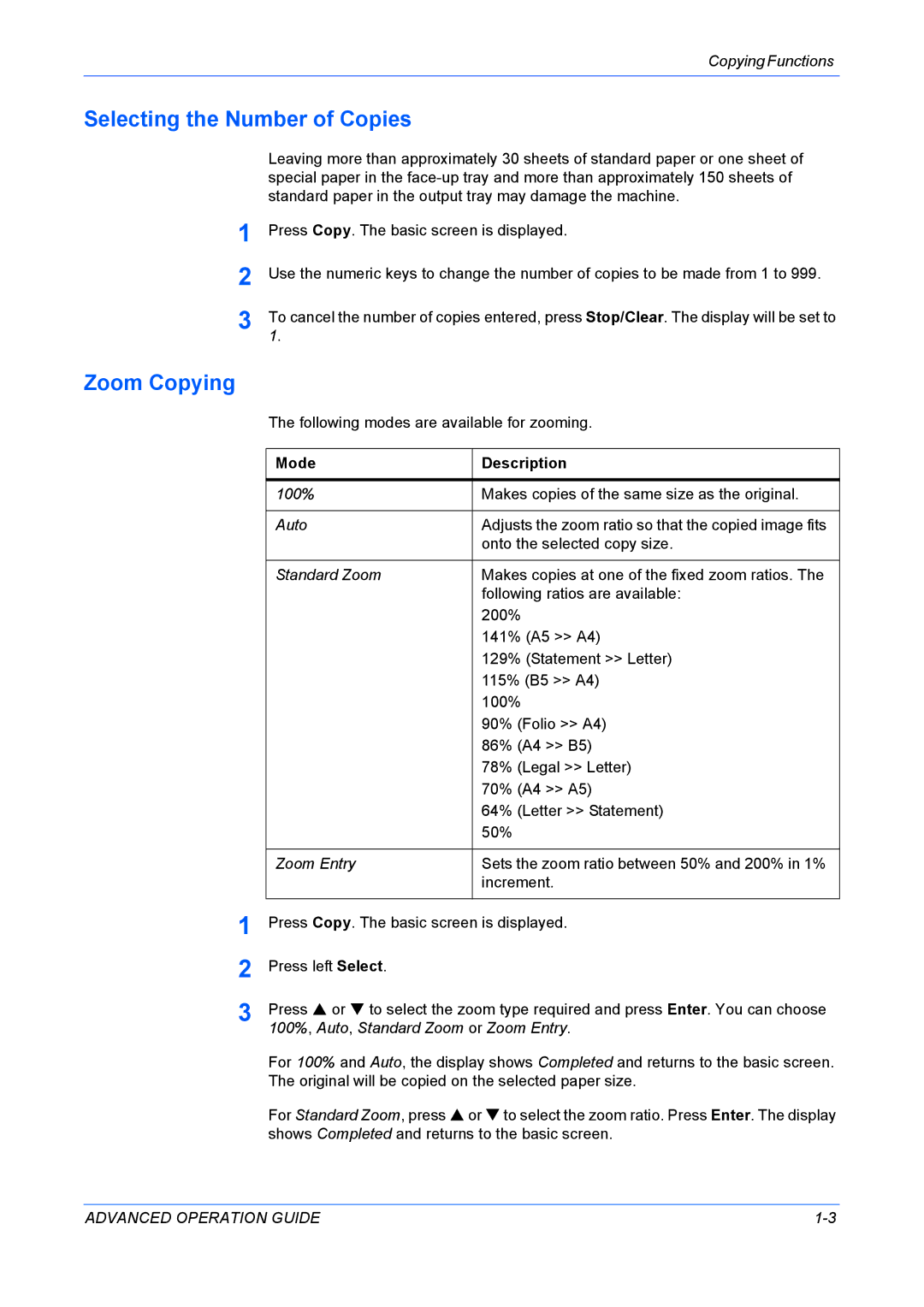 Kyocera KM-1820 manual Selecting the Number of Copies Zoom Copying 