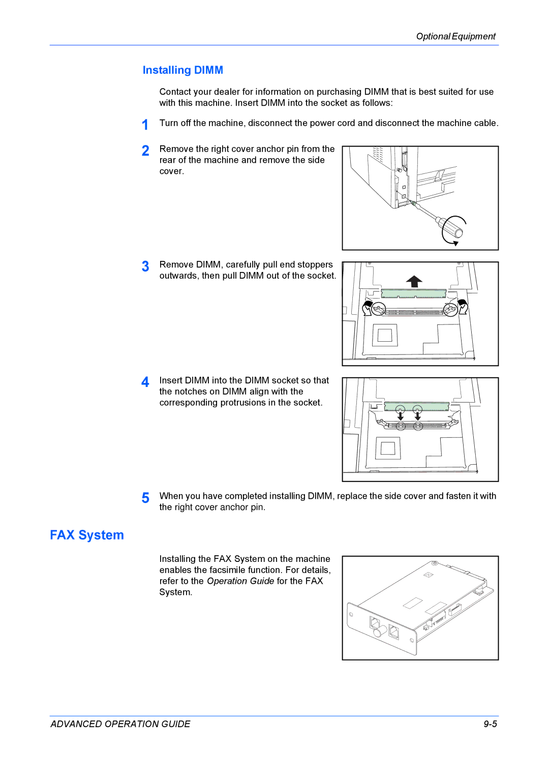 Kyocera KM-1820 manual FAX System, Installing Dimm 