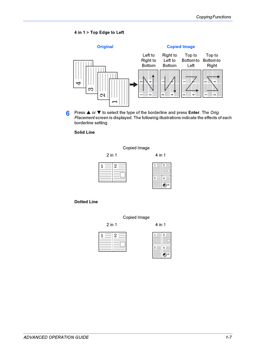 Kyocera KM-1820 manual Top Edge to Left, Solid Line, Dotted Line 