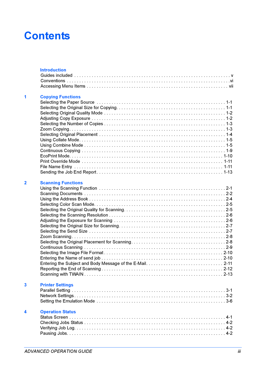 Kyocera KM-1820 manual Contents 