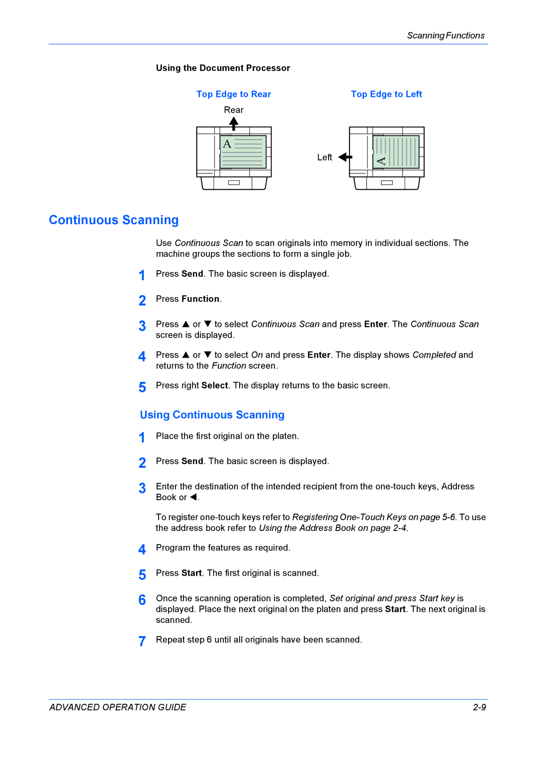 Kyocera KM-1820 manual Using Continuous Scanning, Using the Document Processor 