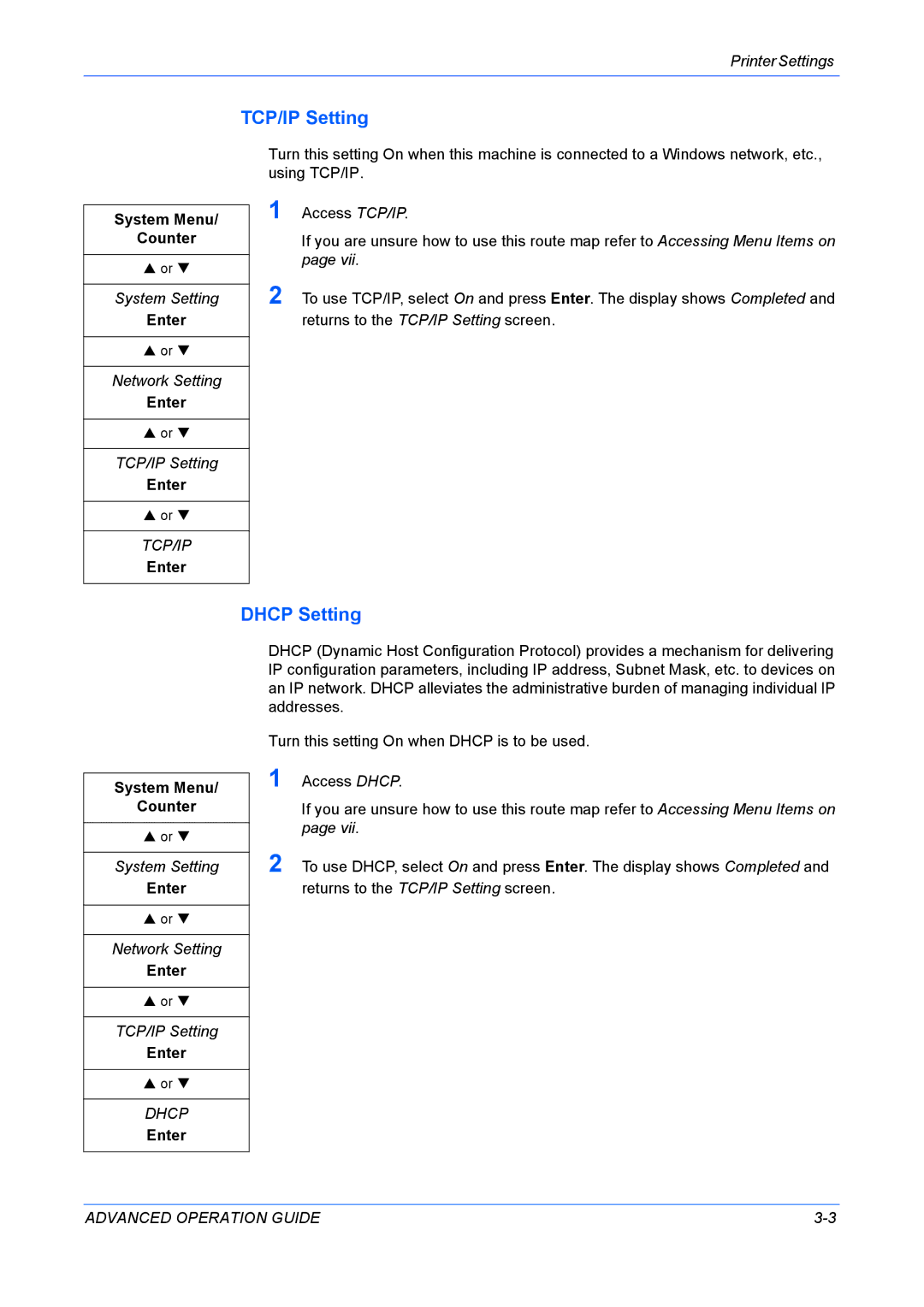 Kyocera KM-1820 manual TCP/IP Setting, Dhcp Setting 