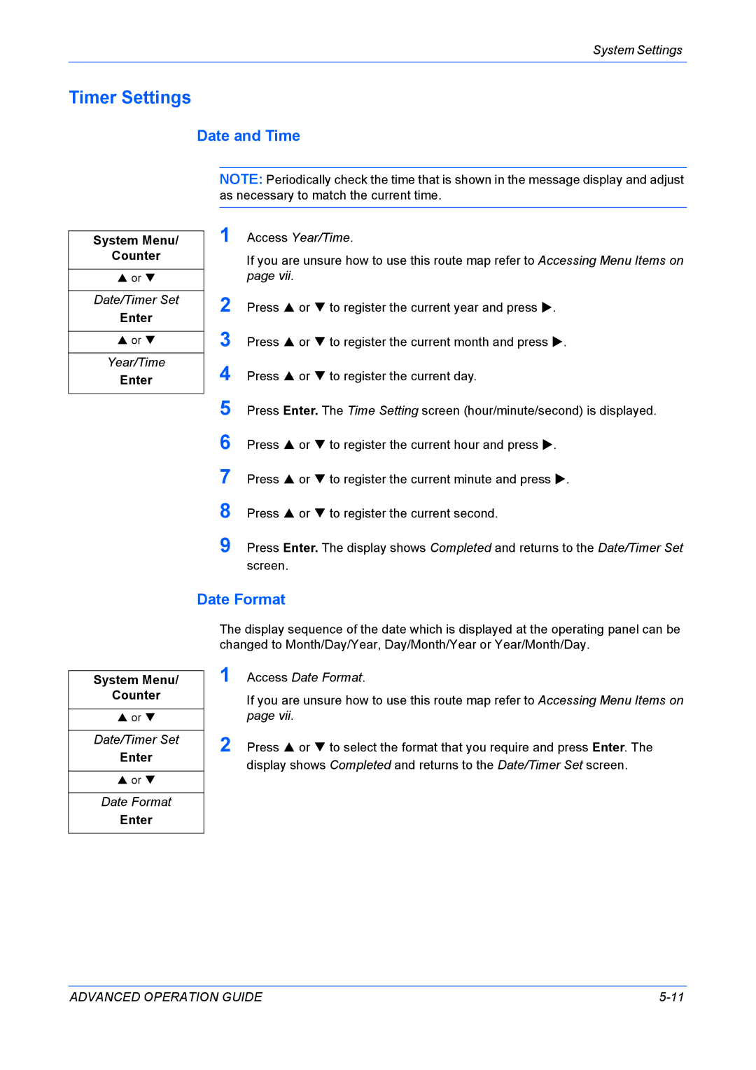 Kyocera KM-1820 manual Timer Settings, Enter System Menu Counter 