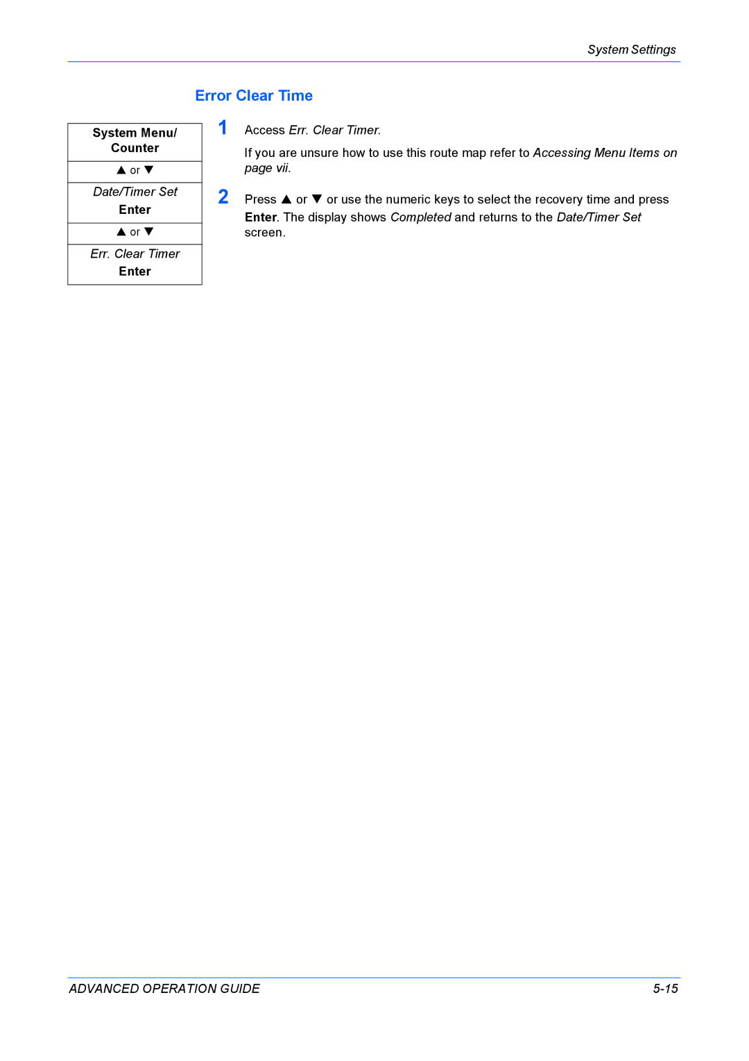 Kyocera KM-1820 manual Error Clear Time, Access Err. Clear Timer 