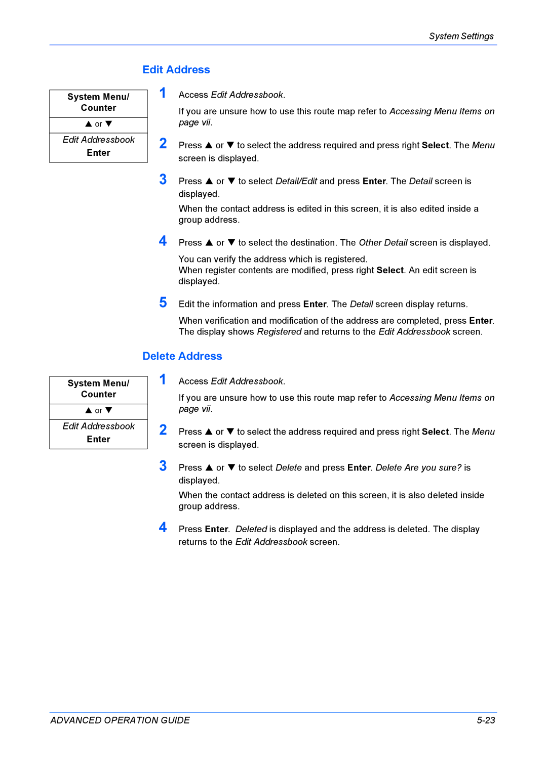 Kyocera KM-1820 manual Delete Address, Access Edit Addressbook 