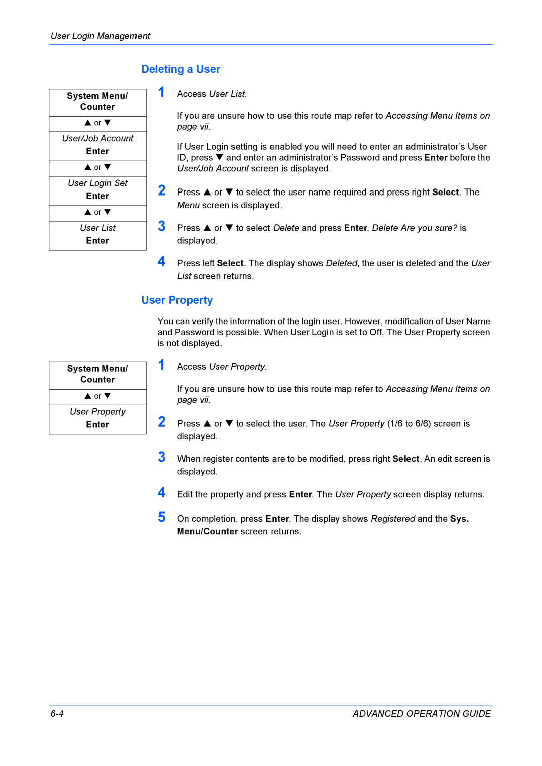 Kyocera KM-1820 manual Deleting a User, Access User Property 