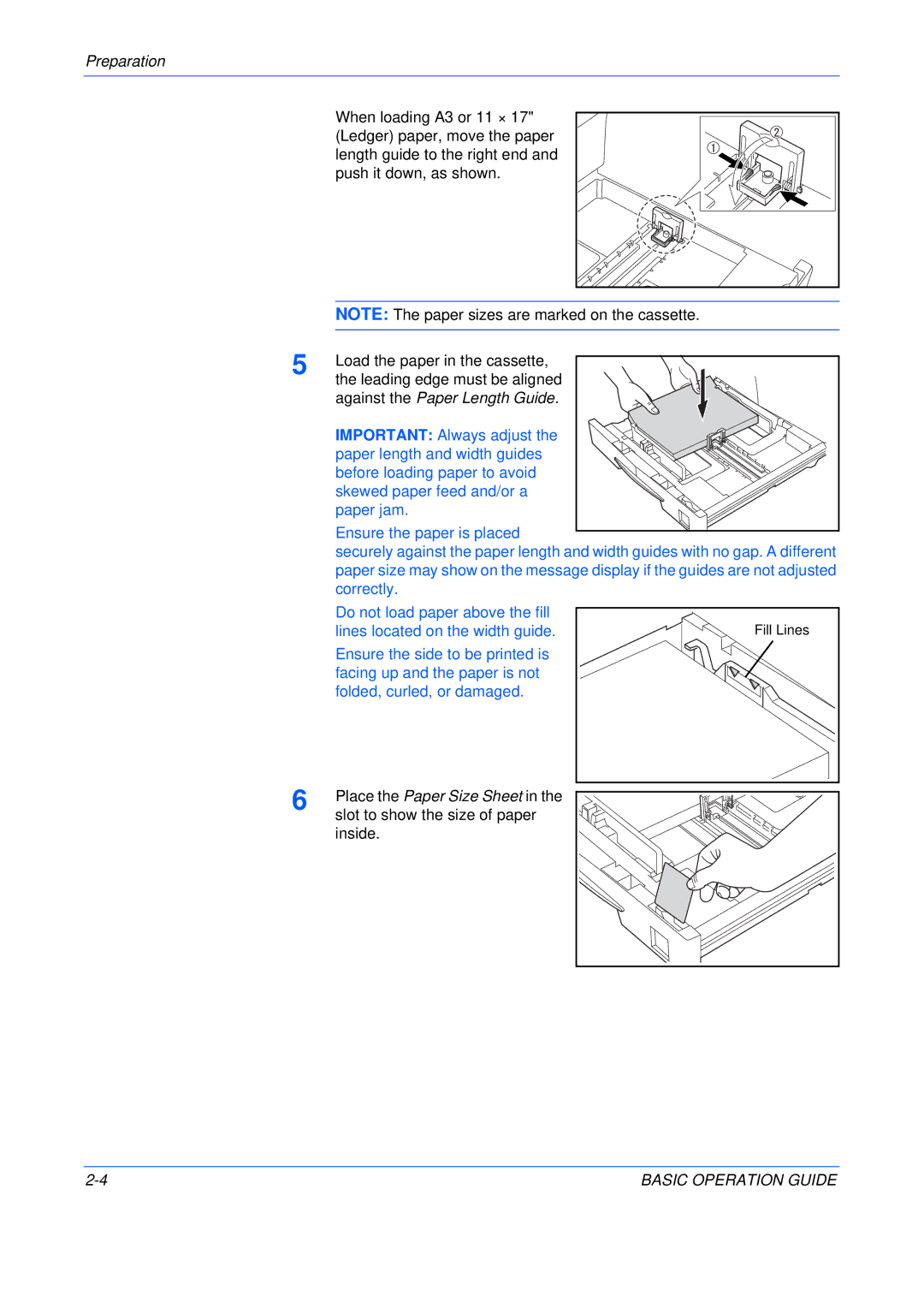 Kyocera KM-2050, KM-2550, KM-1650 manual Against the Paper Length Guide 