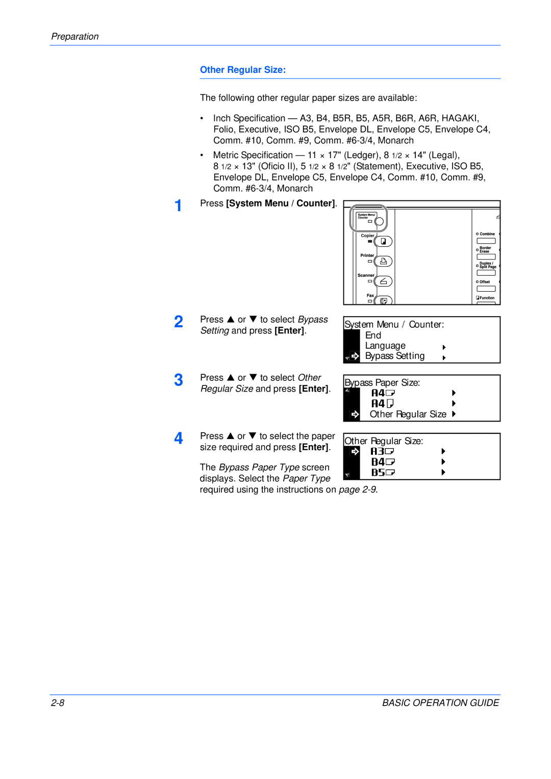 Kyocera KM-2550, KM-2050, KM-1650 manual Other Regular Size 