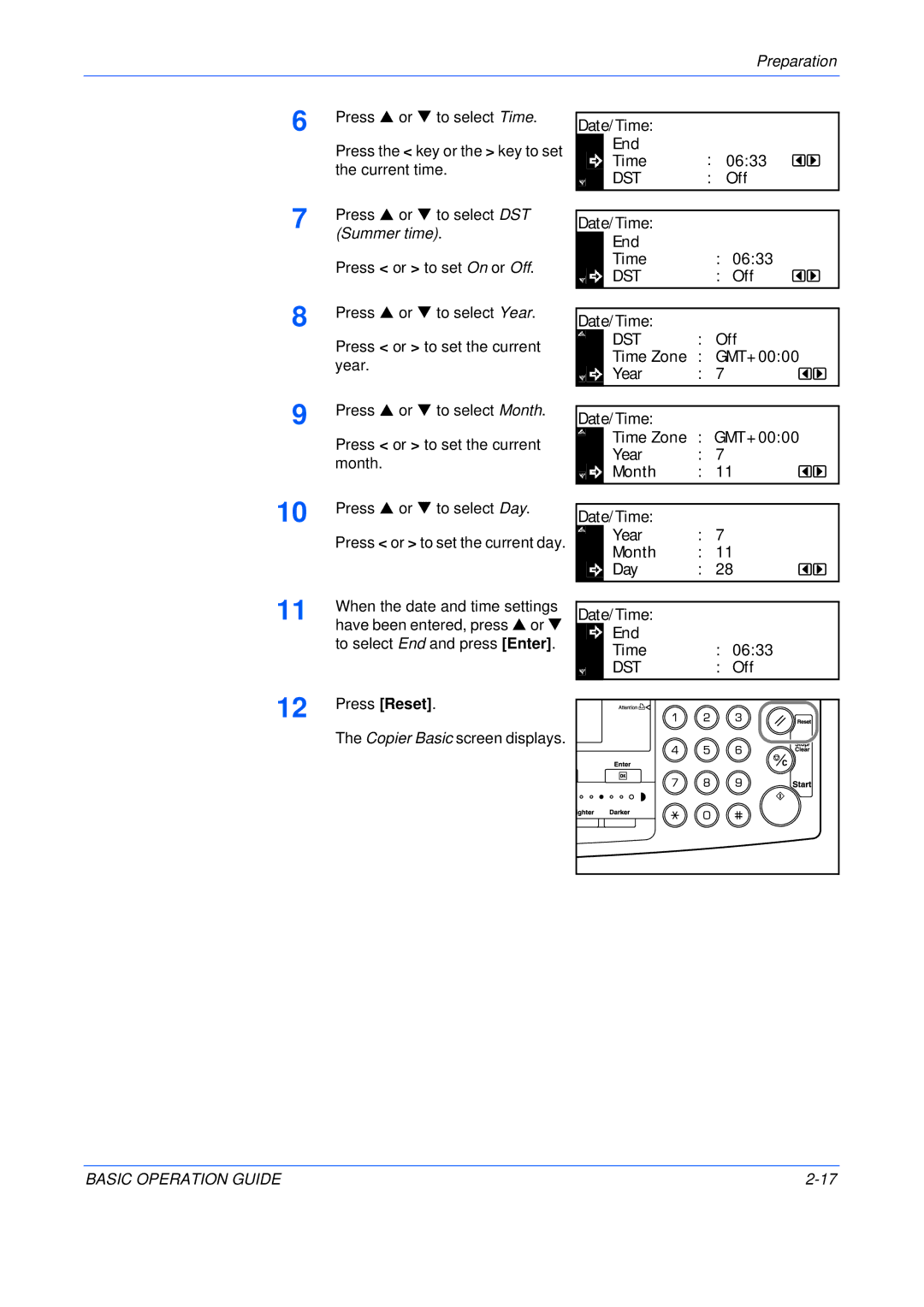 Kyocera KM-2550, KM-2050, KM-1650 manual Summer time 