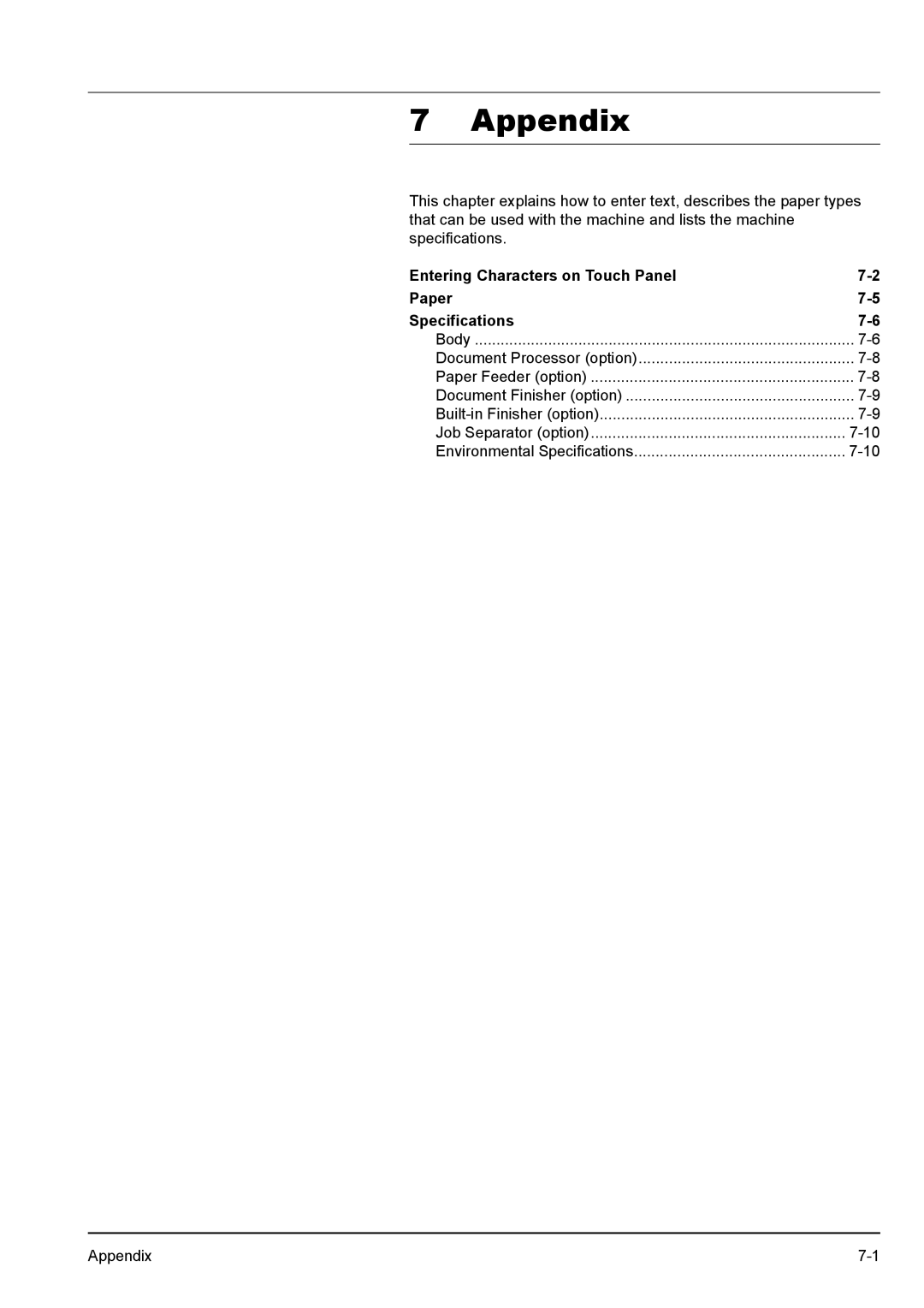 Kyocera KM-2540 manual Appendix, Entering Characters on Touch Panel Paper Specifications 