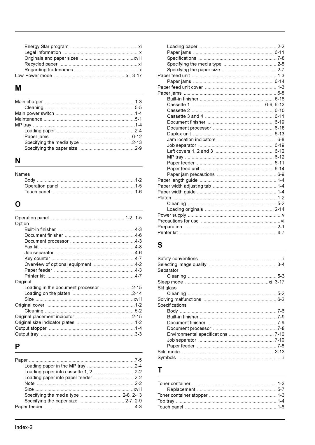 Kyocera KM-2540 manual Index-2 