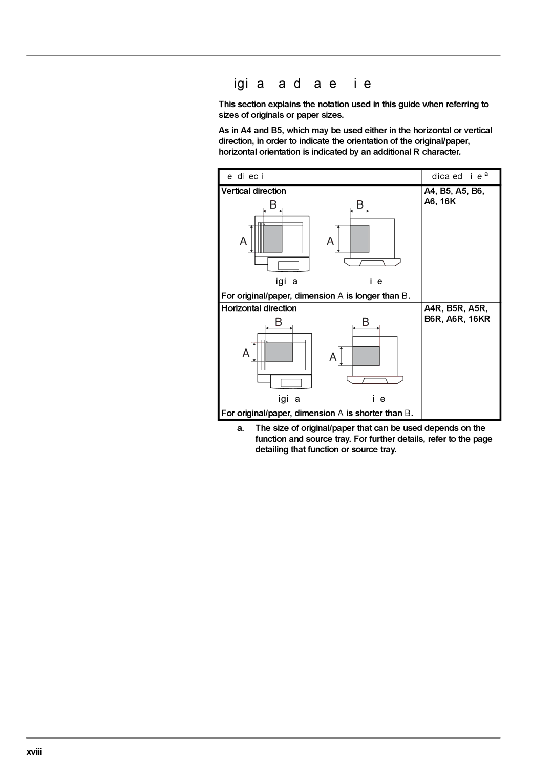 Kyocera KM-2540 manual Originals and Paper Sizes, Set direction Indicated size a, Original Size, OriginalSize 