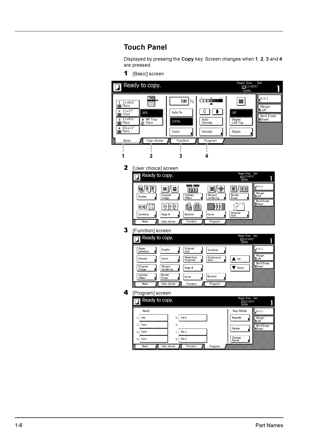 Kyocera KM-2540 manual Touch Panel, Ready to copy 