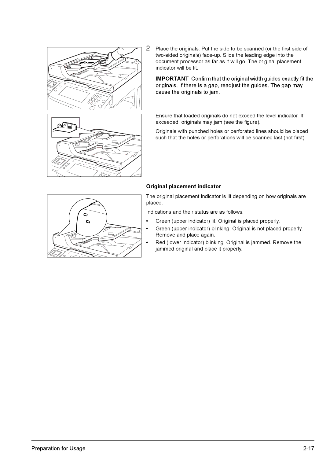 Kyocera KM-2540 manual Original placement indicator 