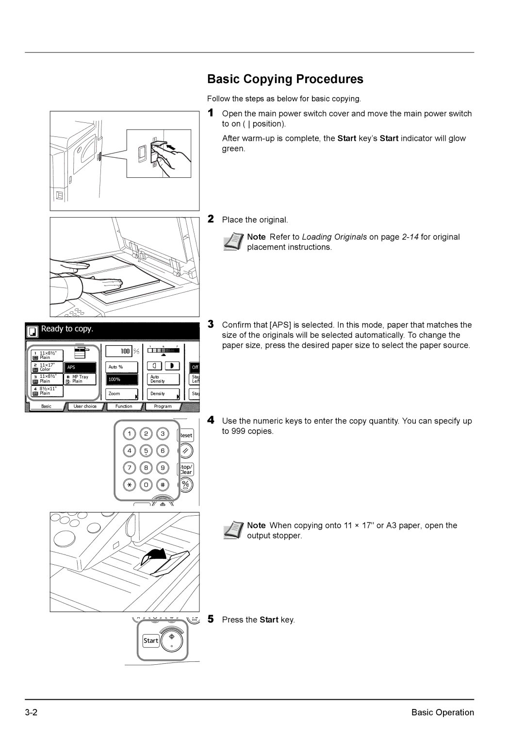 Kyocera KM-2540 manual Basic Copying Procedures, Aps 