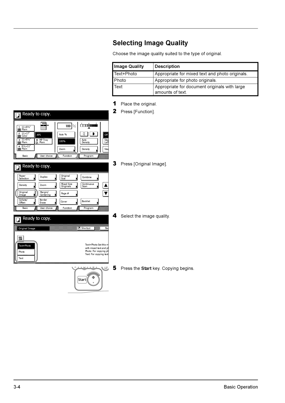 Kyocera KM-2540 manual Selecting Image Quality, Image Quality Description 