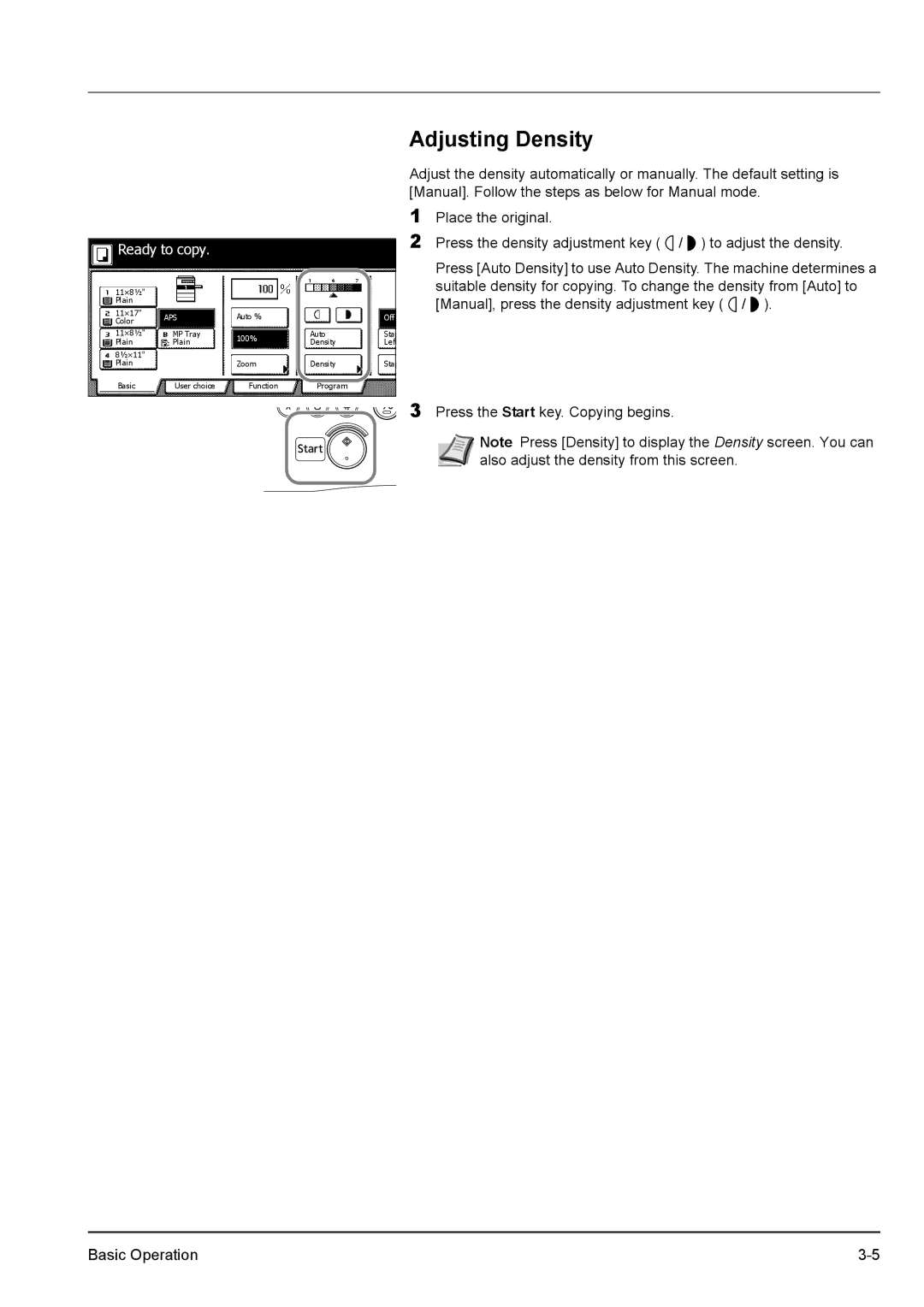 Kyocera KM-2540 manual Adjusting Density 