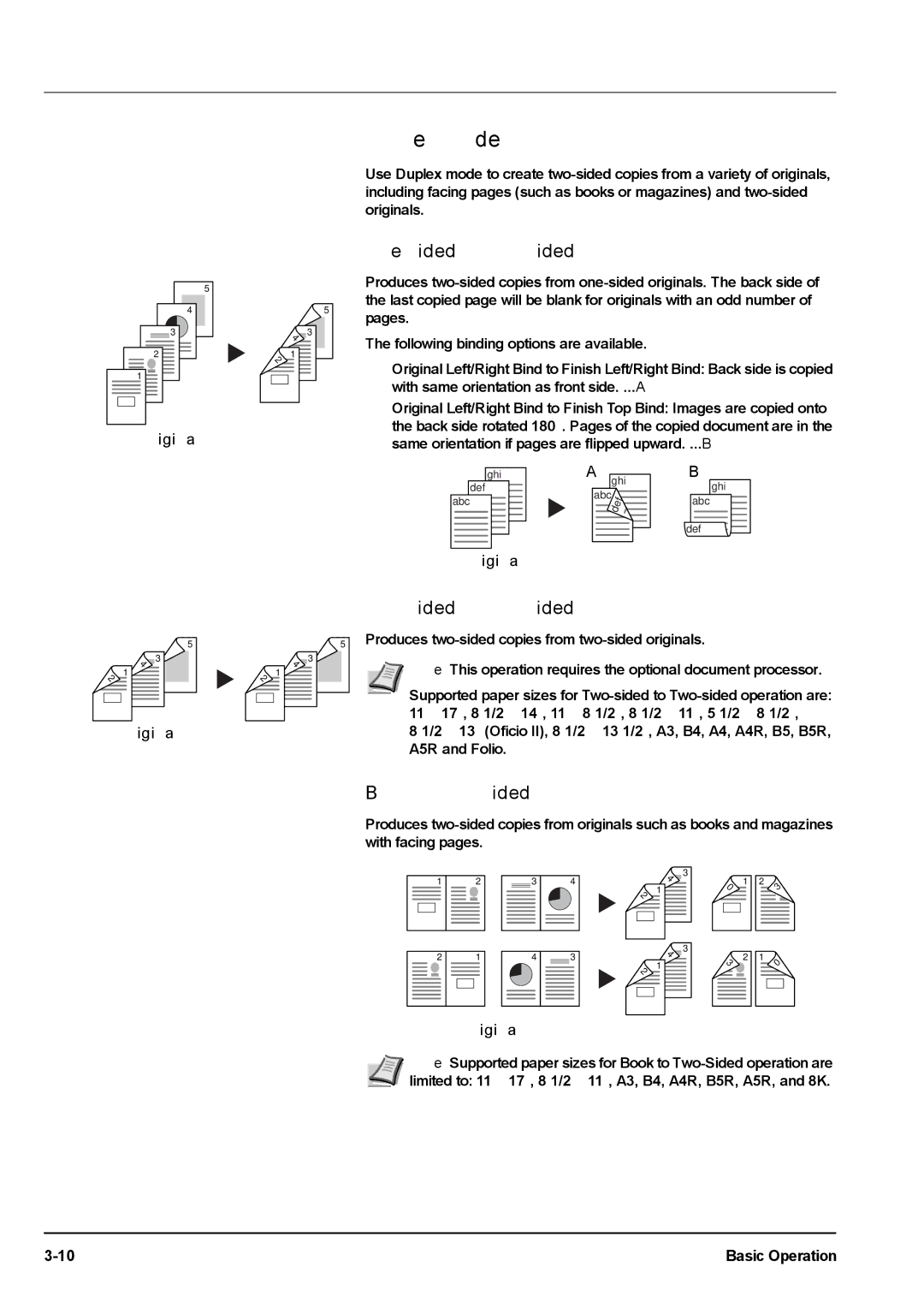 Kyocera KM-2540 manual Duplex Mode, One-sided to Two-sided, Two-sided to Two-sided, Book to Two-sided 