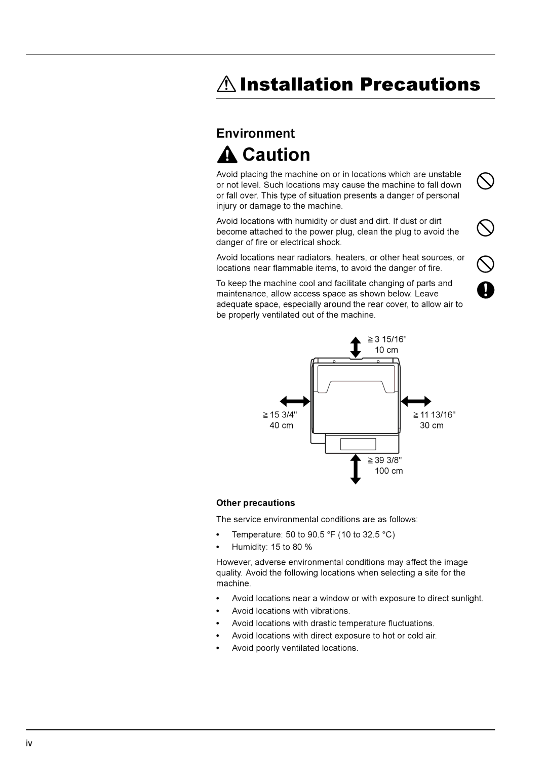 Kyocera KM-2540 manual Installation Precautions, Environment, Other precautions 