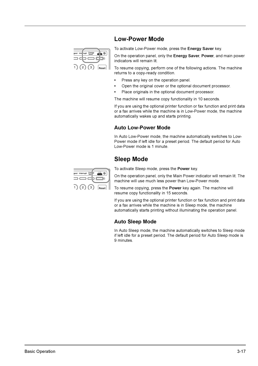 Kyocera KM-2540 manual Auto Low-Power Mode, Auto Sleep Mode 