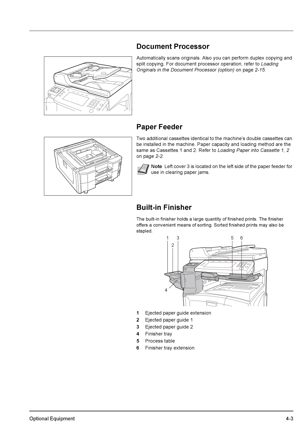 Kyocera KM-2540 manual Document Processor, Paper Feeder, Built-in Finisher 