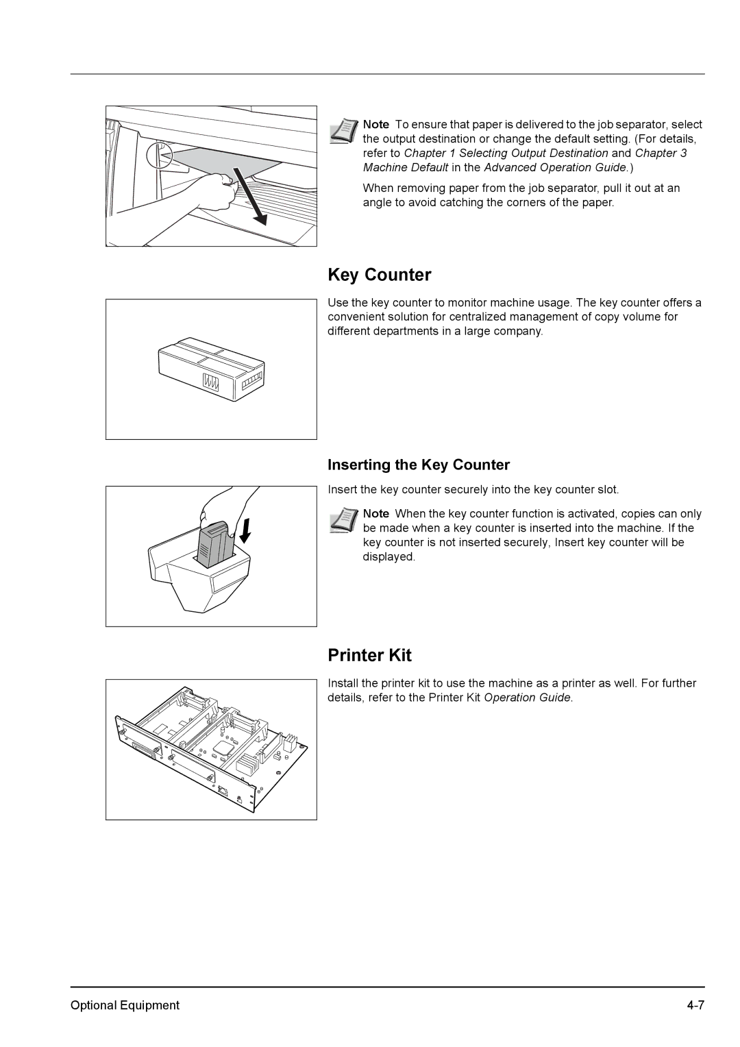 Kyocera KM-2540 manual Printer Kit, Inserting the Key Counter 