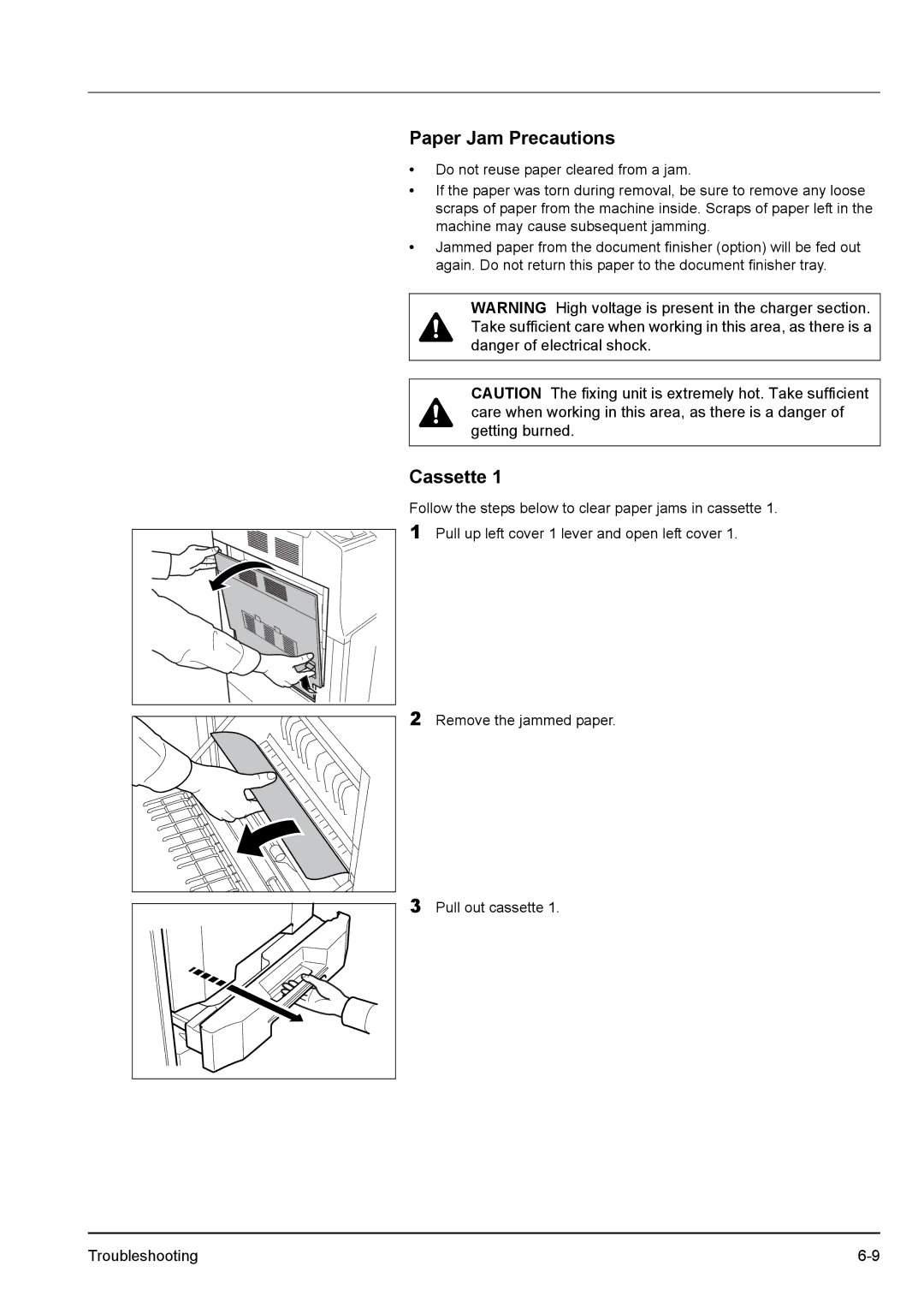 Kyocera KM-2540 manual Paper Jam Precautions, Cassette 