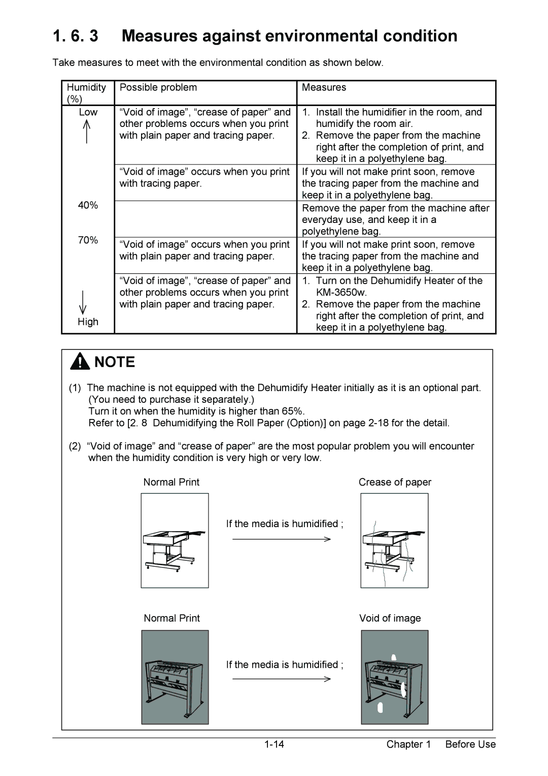 Kyocera KM-3650w operation manual Measures against environmental condition 