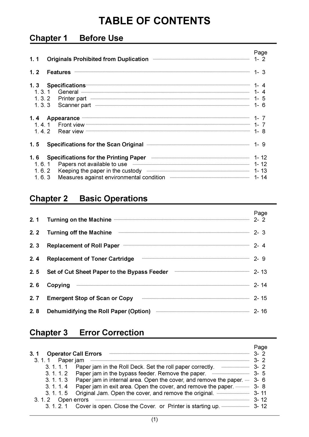 Kyocera KM-3650w operation manual Table of Contents 