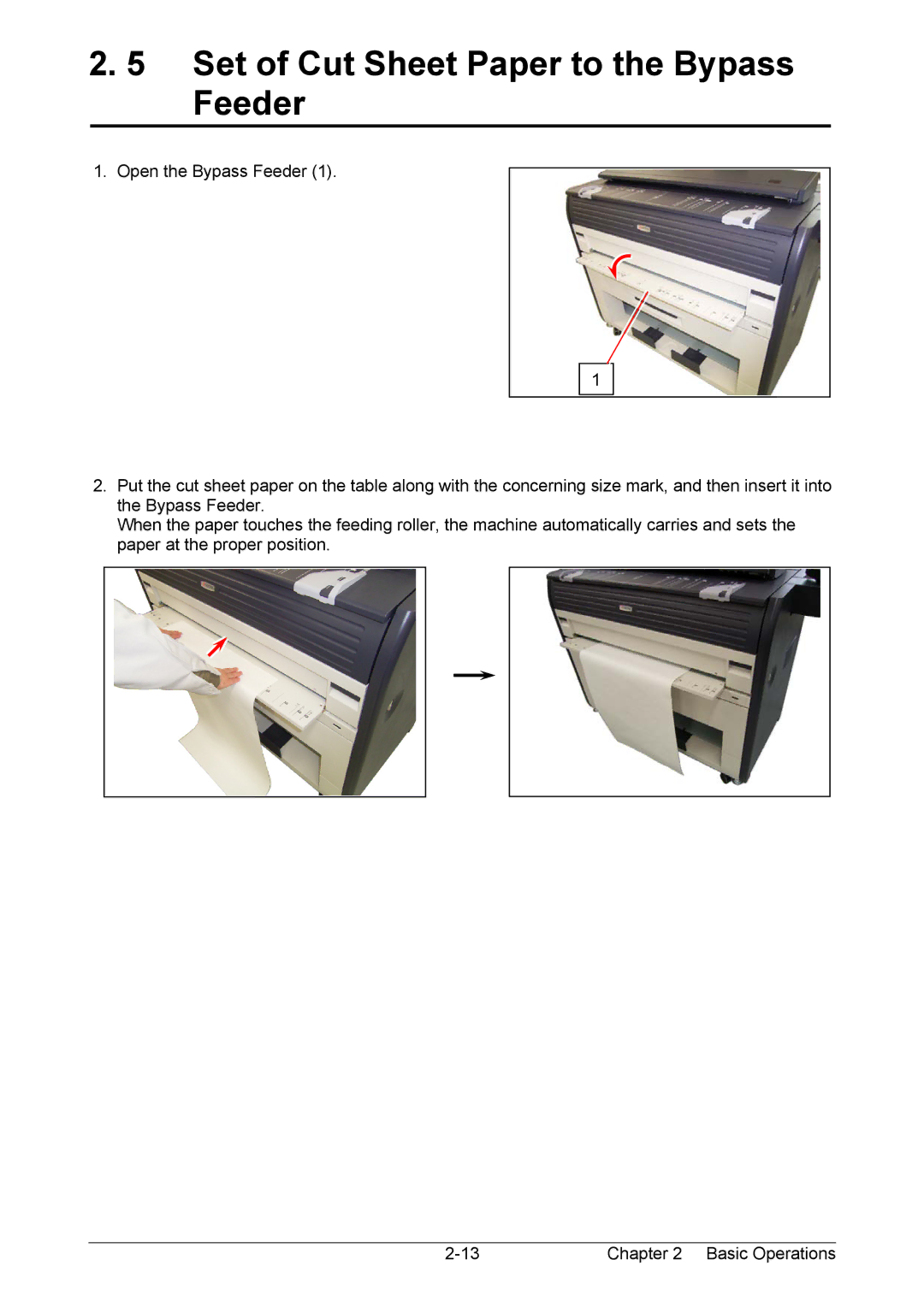 Kyocera KM-3650w operation manual Set of Cut Sheet Paper to the Bypass Feeder 