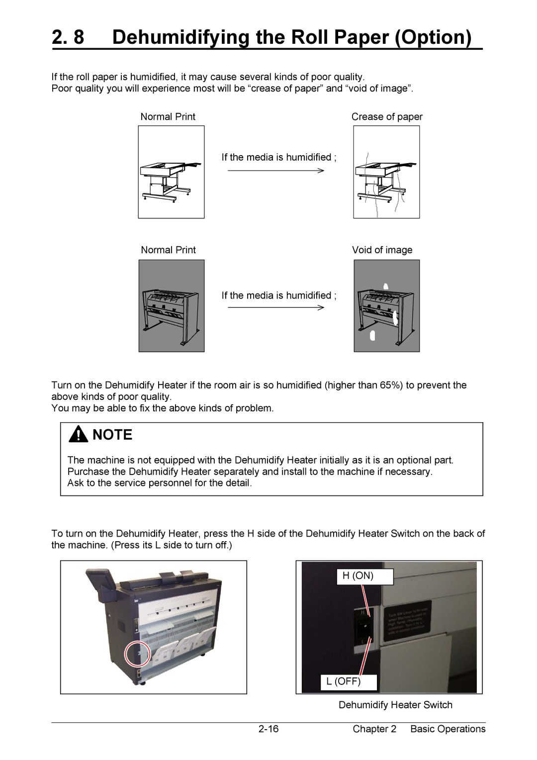 Kyocera KM-3650w operation manual Dehumidifying the Roll Paper Option 