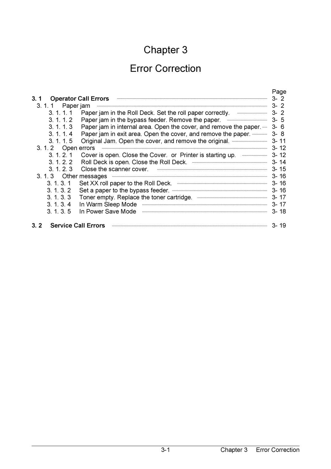 Kyocera KM-3650w operation manual Chapter Error Correction 