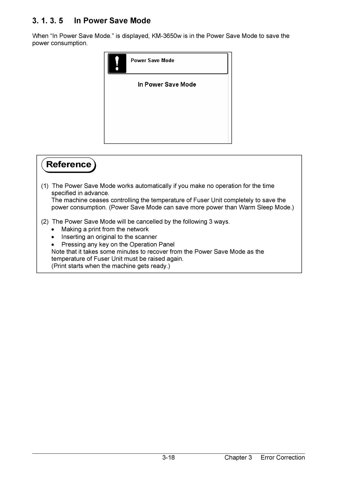 Kyocera KM-3650w operation manual Power Save Mode 